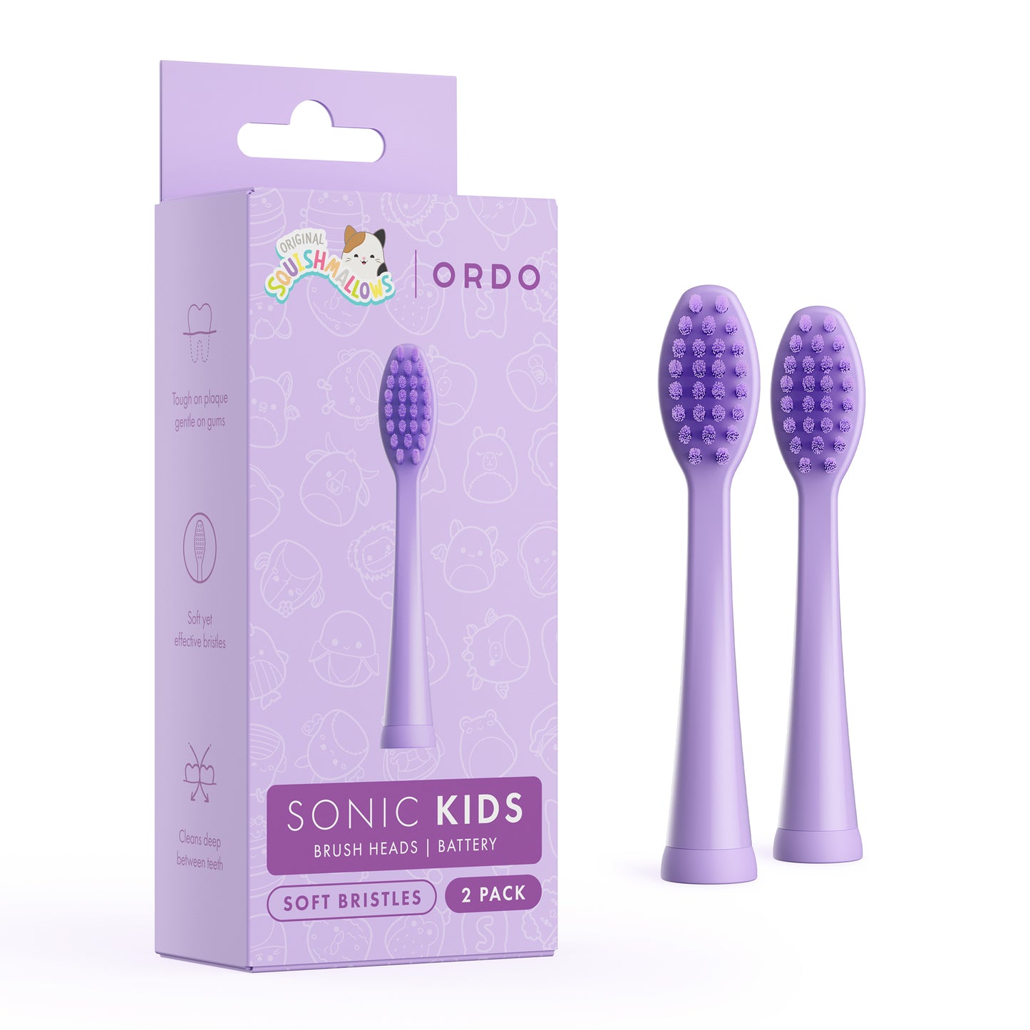 Ordo Sonic Kids Battery Brush Heads Squishmallows Daxxon - 2 Pack